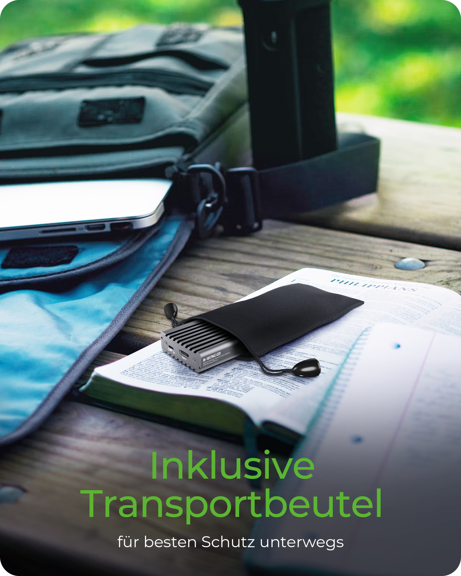 Gehäuse für 1x M.2 NVMe & SATA mit USB 3.1 (Gen 2) Type-C® & Type-A Anschluss, Schreibschutz und Wärmeleitpad