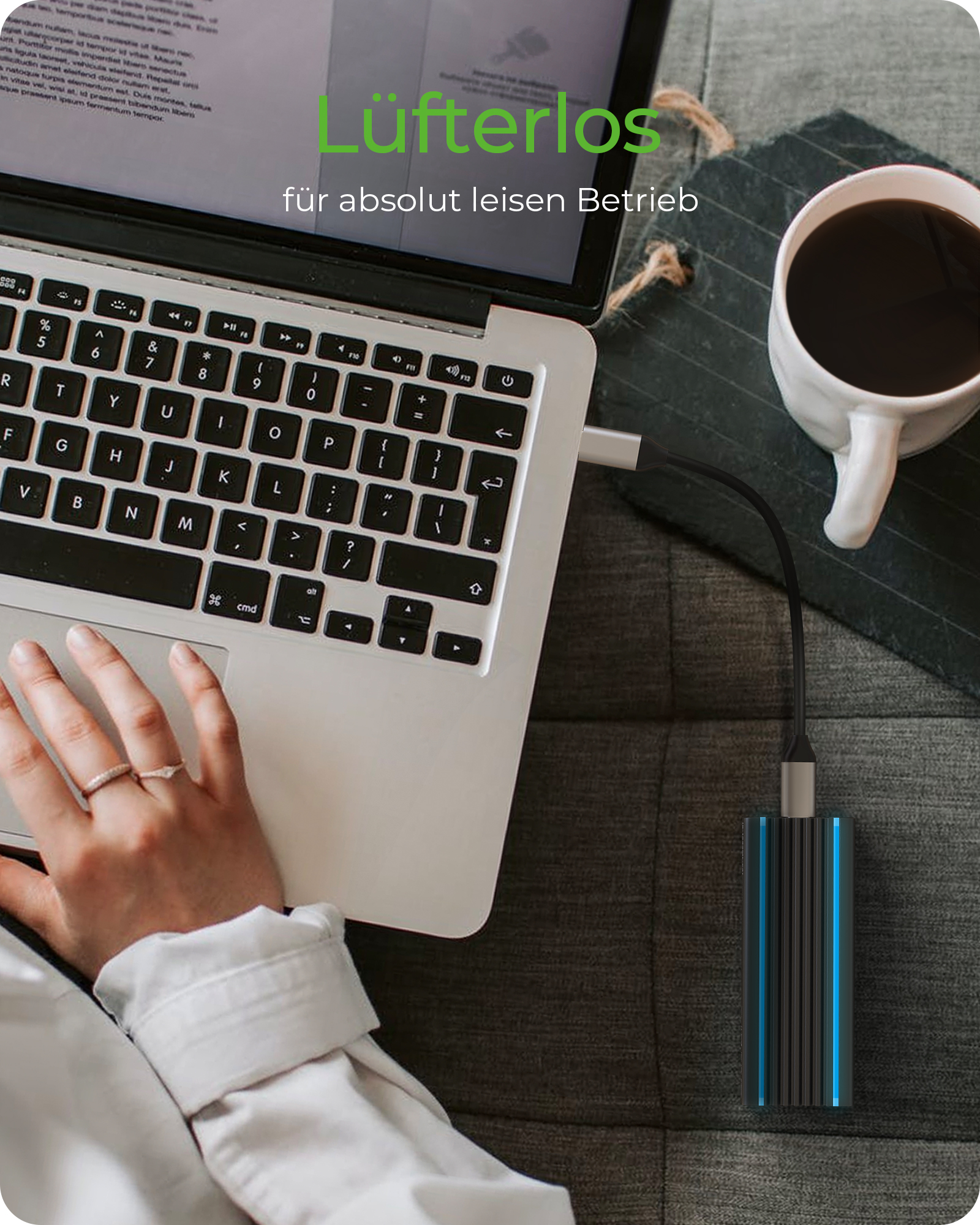 Gehäuse für 1x NVMe mit USB 3.2 Gen 2 Type-C® und Type-A Anschluss und LED Beleuchtung