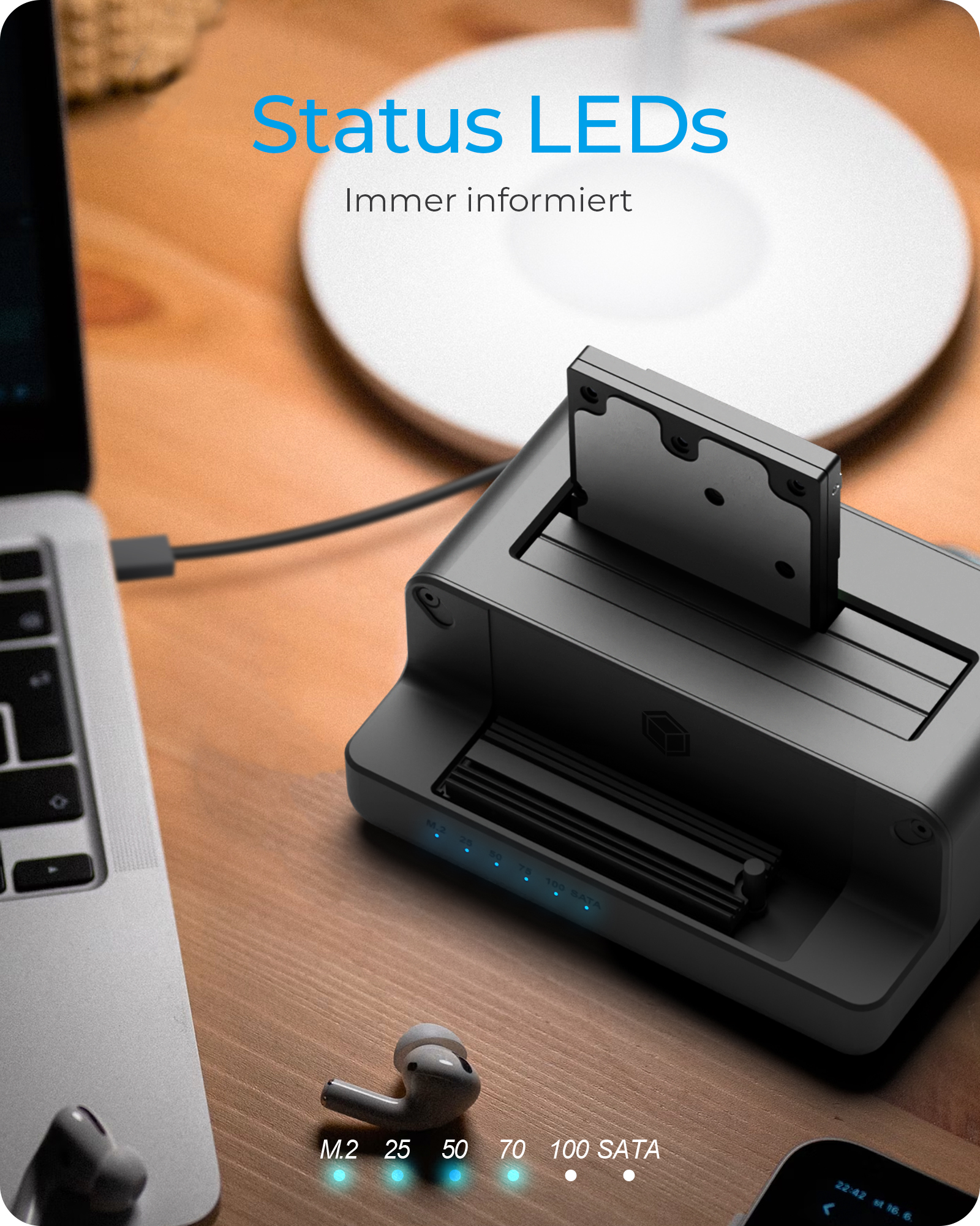 Docking & Klonstation für M.2 NVMe SSD & 2,5''/3,5'' SATA SSD/HDD