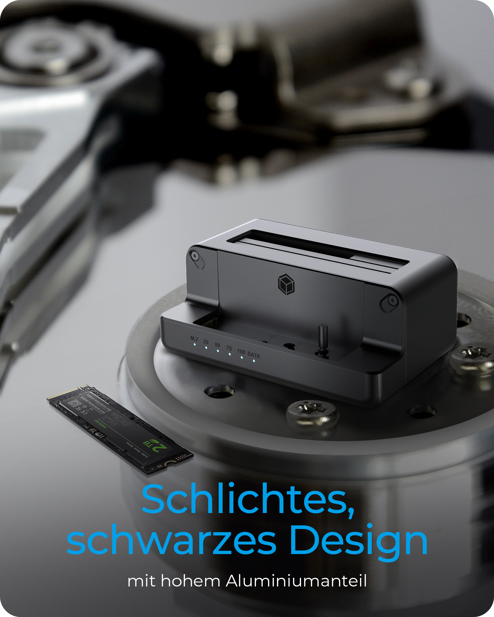 Docking & Klonstation für M.2 NVMe SSD & 2,5''/3,5'' SATA SSD/HDD
