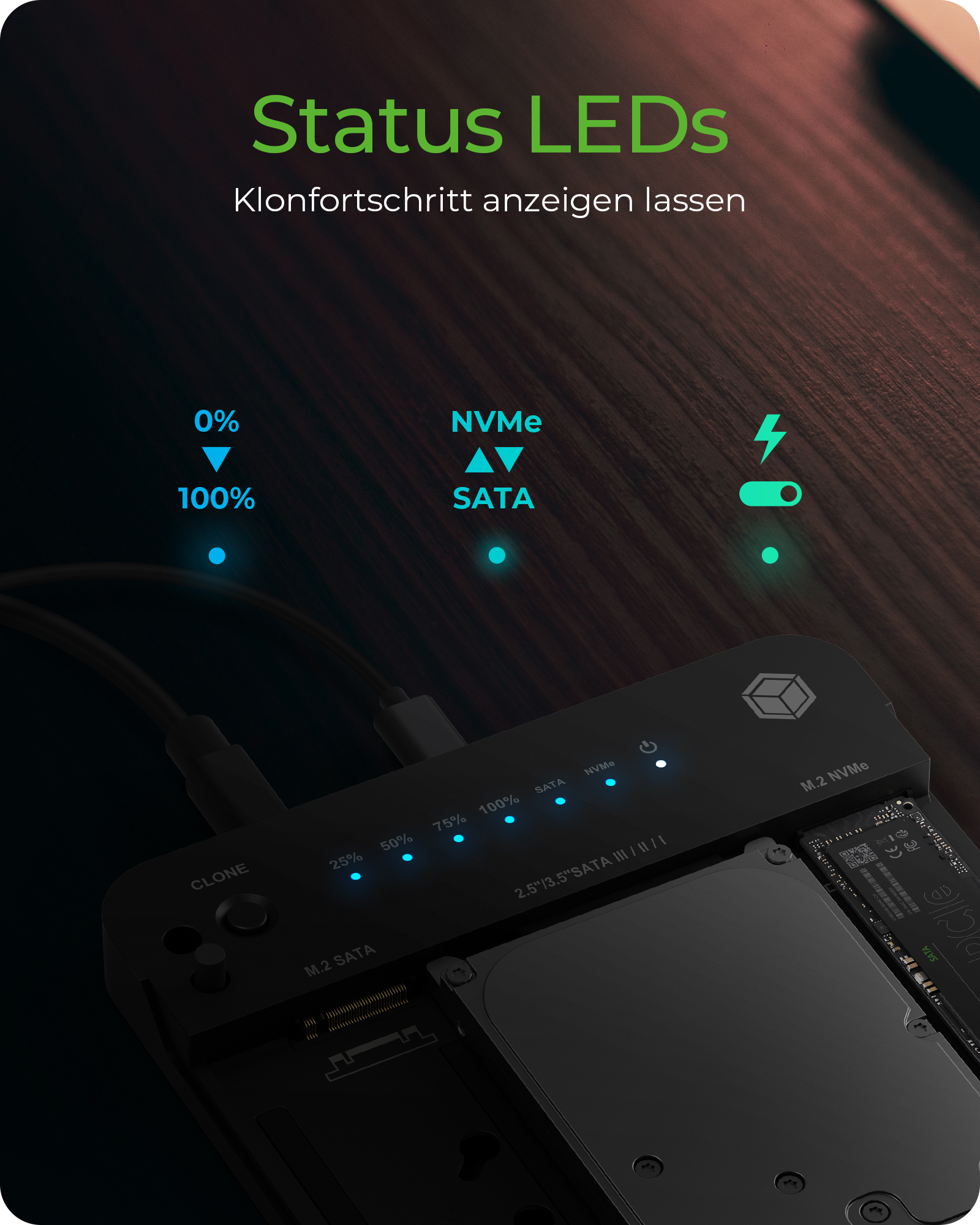 CloneStation & DockingStation für M.2 NVME & SATA 2.5''/3.5'' SSD/HDD
