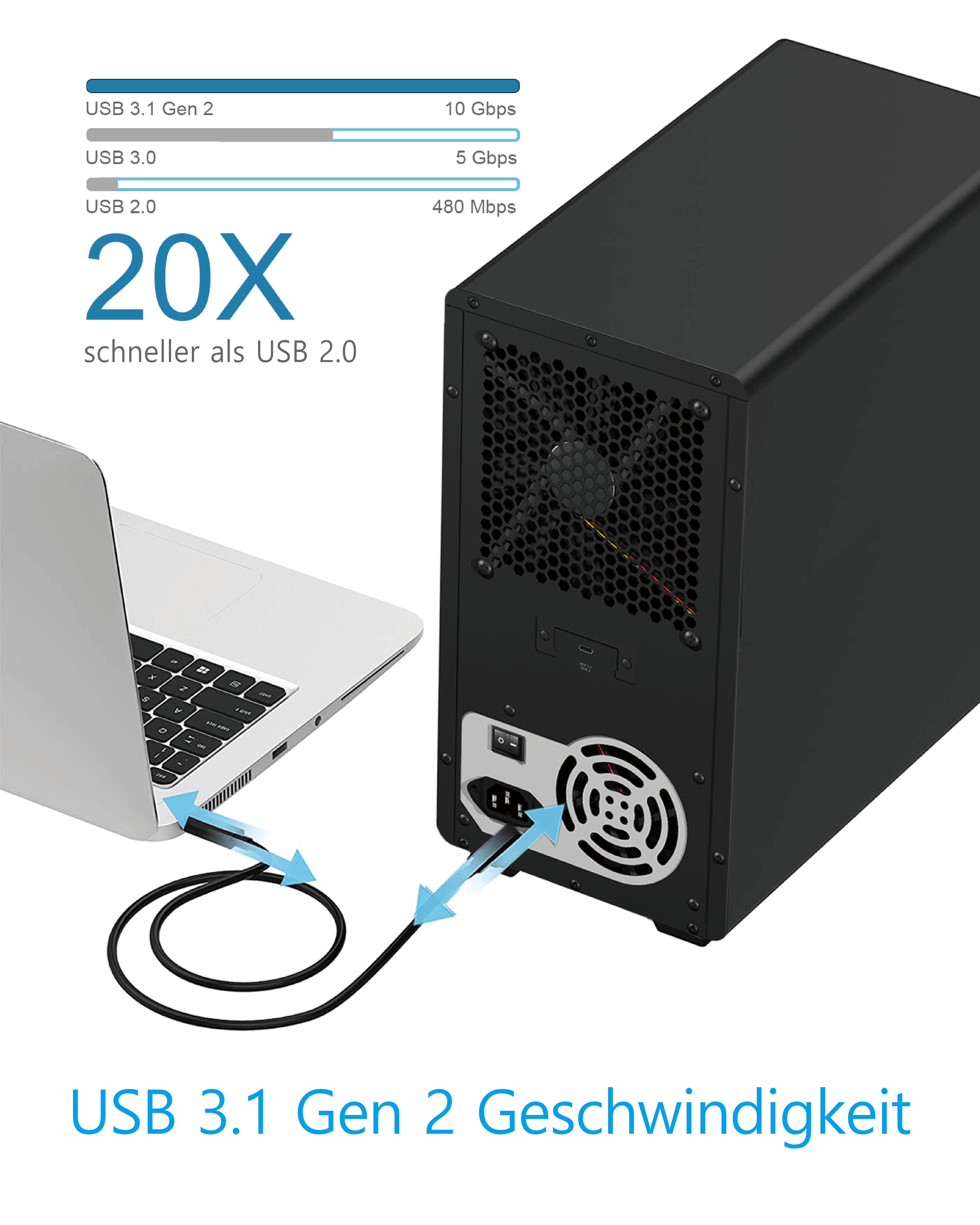 SINGLE Gehäuse für 10x HDD mit USB 3.1 (Gen 2) Type-C® und Type-A Anschluss