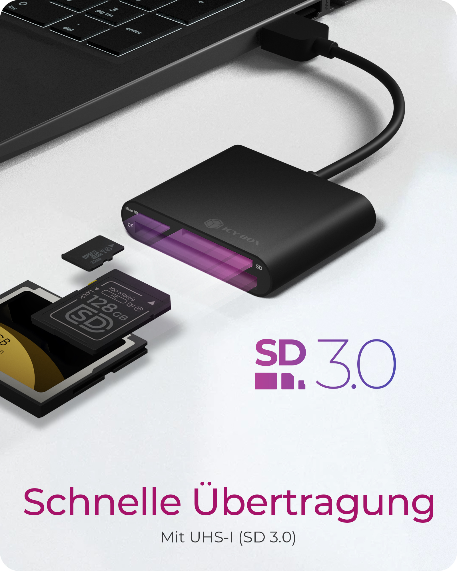 3-fach Kartenleser mit USB 3.0 Type-A Anschluss