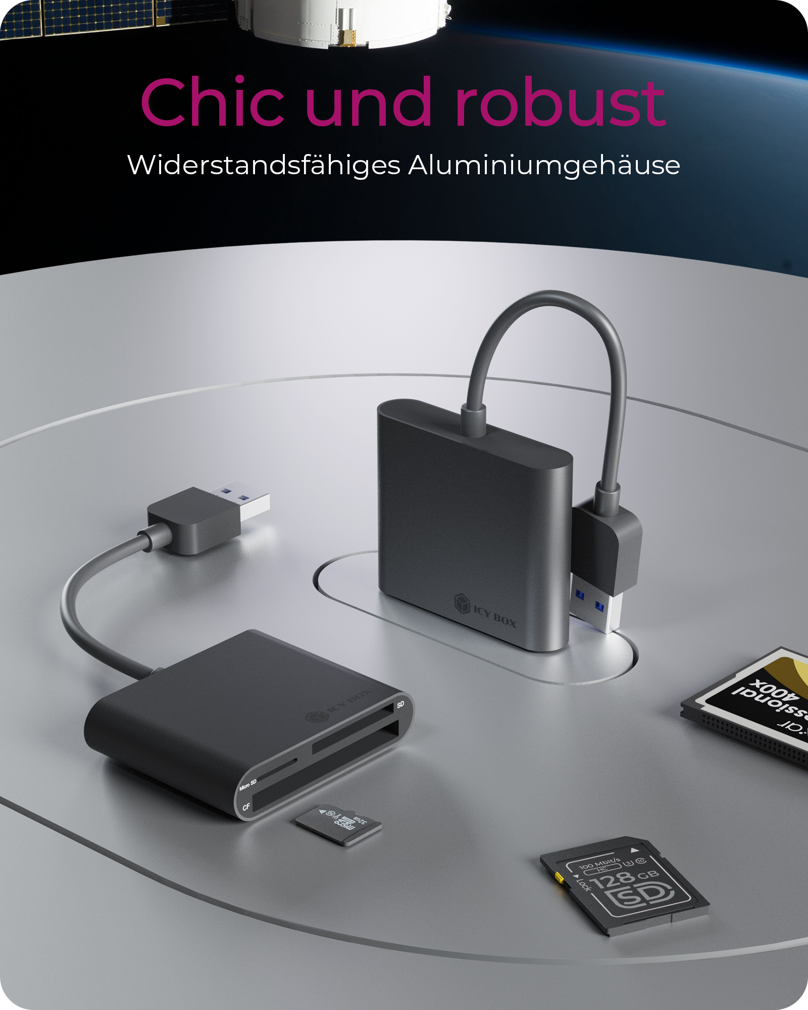 3-fach Kartenleser mit USB 3.0 Type-A Anschluss