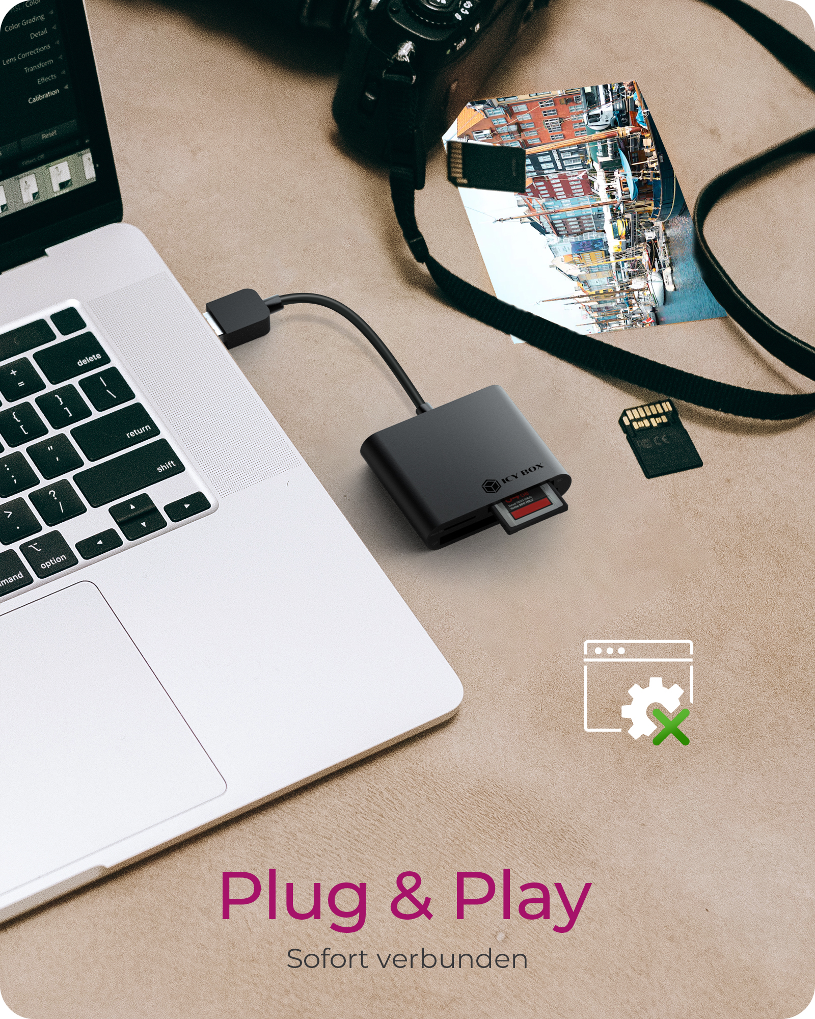 3-fach Kartenleser mit USB 3.0 Type-A Anschluss