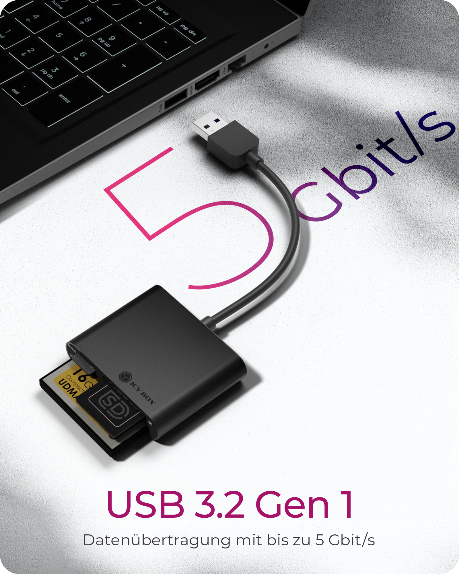 3-fach Kartenleser mit USB 3.0 Type-A Anschluss