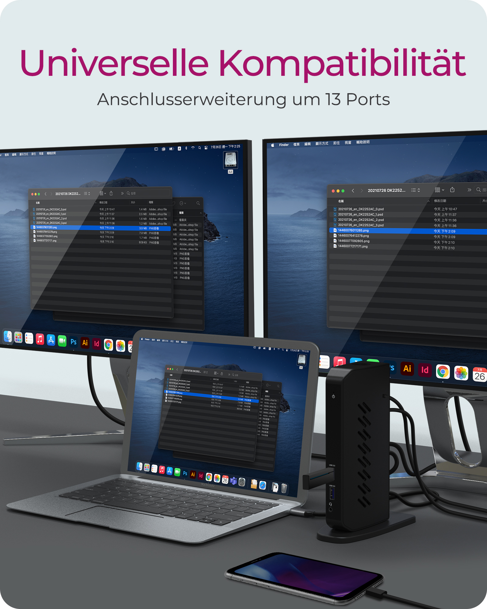 12-in-1 USB Type-C® & Type-A Dock mit zweifachem Videoausgang
