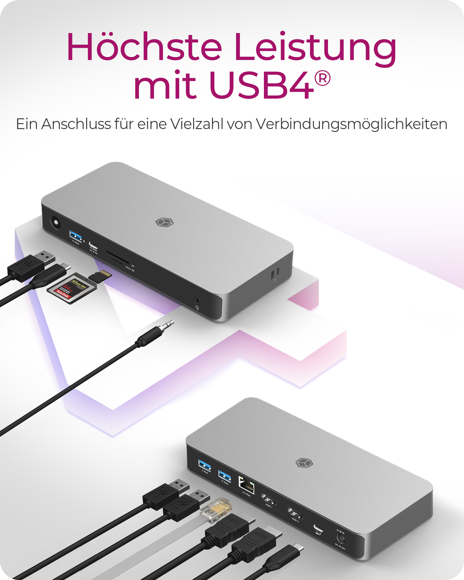 10-in-1 USB4® Notebook DockingStation mit zweifacher Videoausgabe
