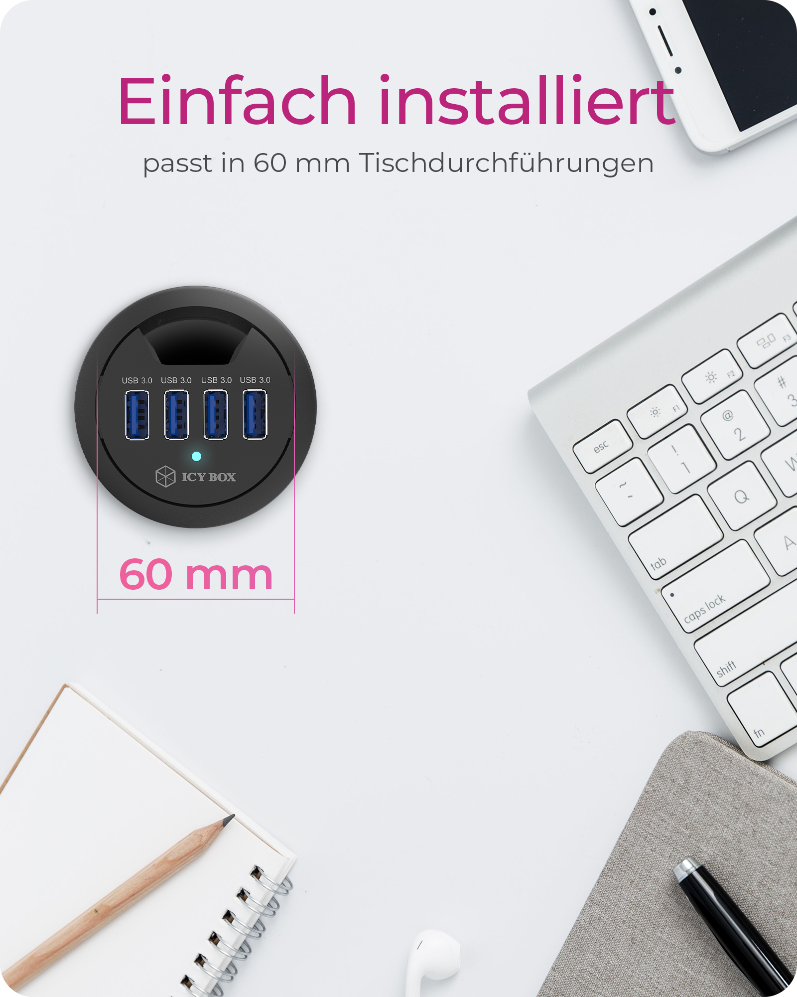 4 Port Tisch-Hub mit USB Type-A Anschluss