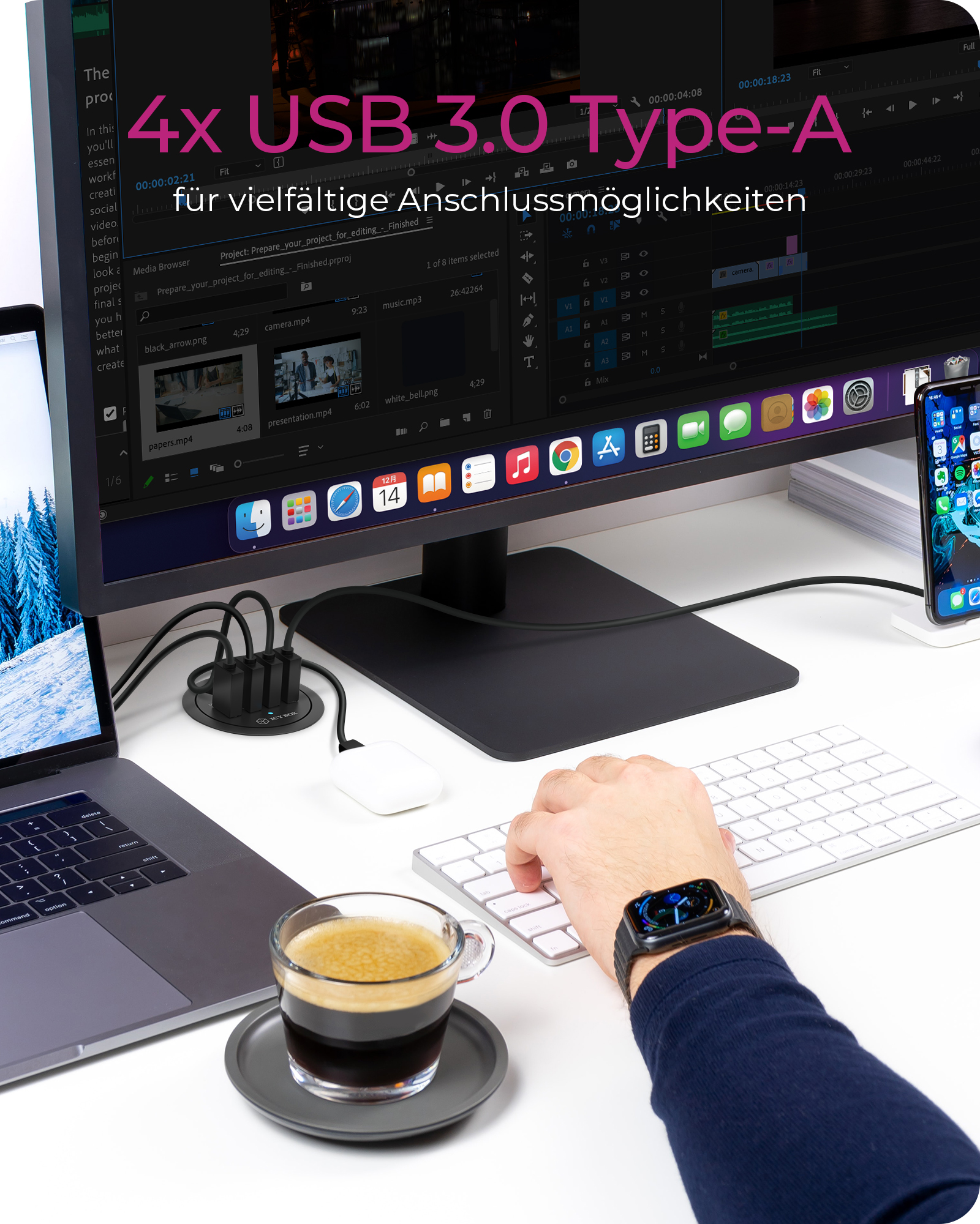 4 Port Tisch-Hub mit USB Type-A Anschluss