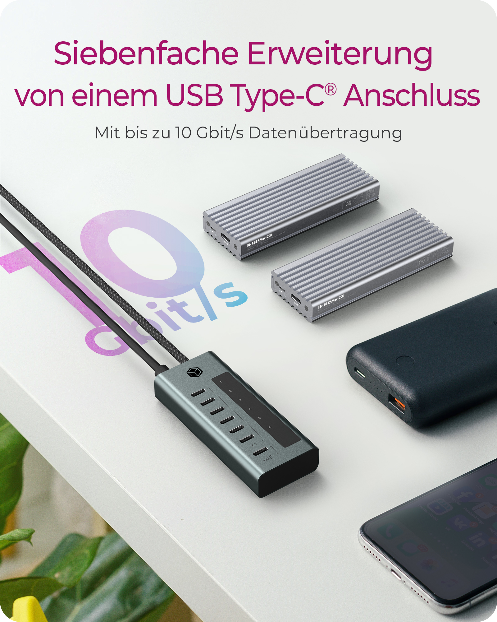 7-Port Hub mit USB 3.2 Gen 2 Type-C® Anschluss