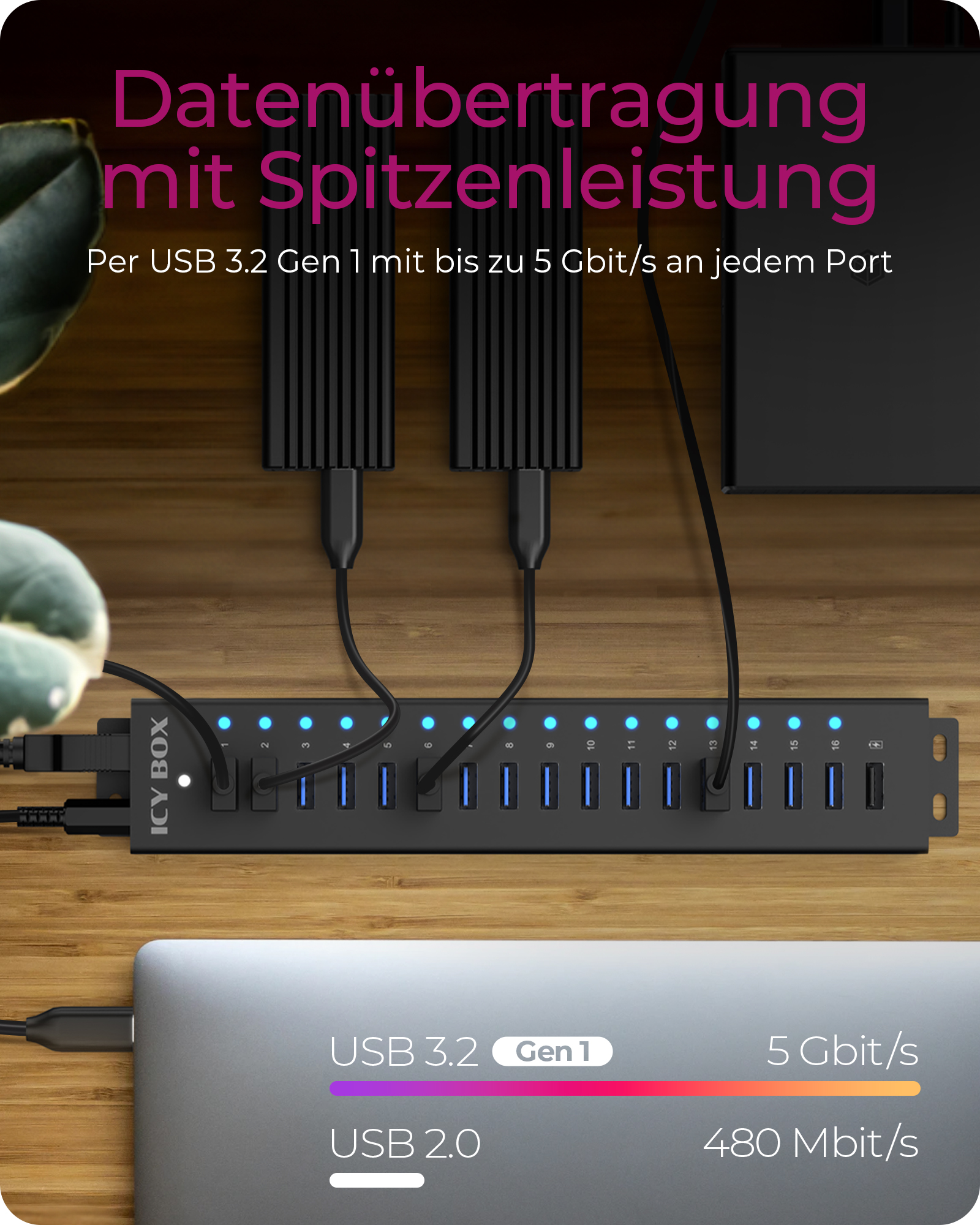 17-Port Hub mit USB 3.2 Gen 1 Type-A Anschluss