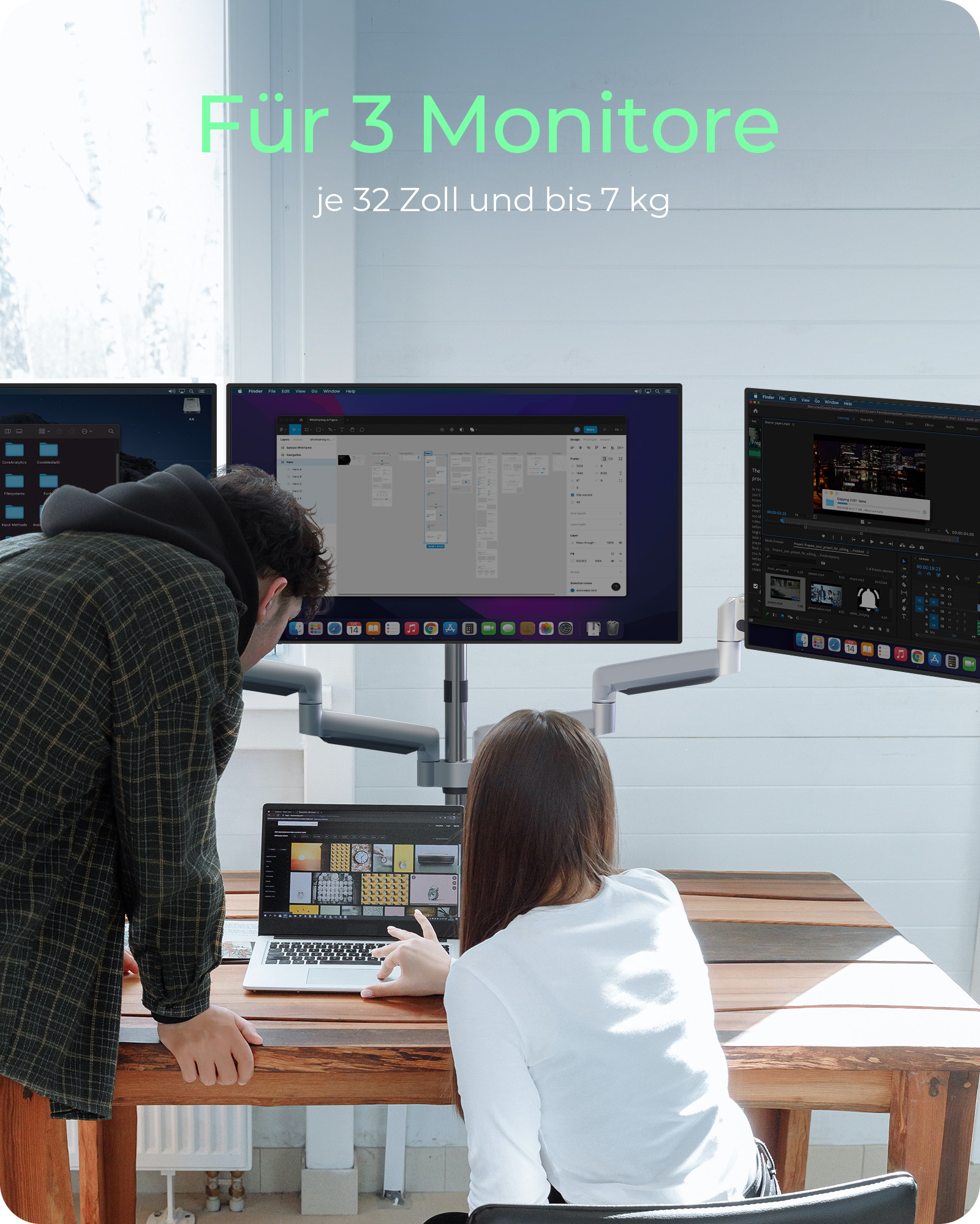 Monitorständer, Tischhalterung für drei Monitore bis zu 32" (81 cm) Drehmomenteinstellung